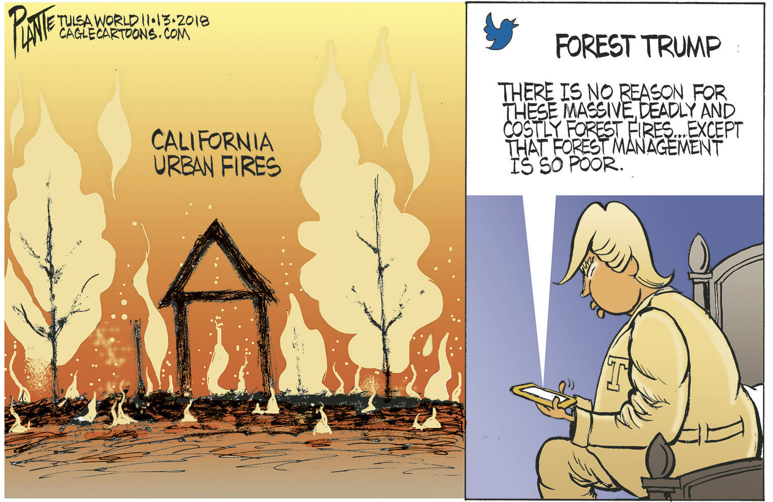 Bruce Plante Cartoon: Trump and California Fires